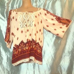 NWT Angie boho lace up cold shoulder top, M